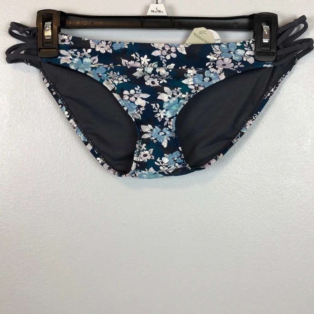 NWT Gray Floral Print‎ Hipster Swim Bottom Size L Junior